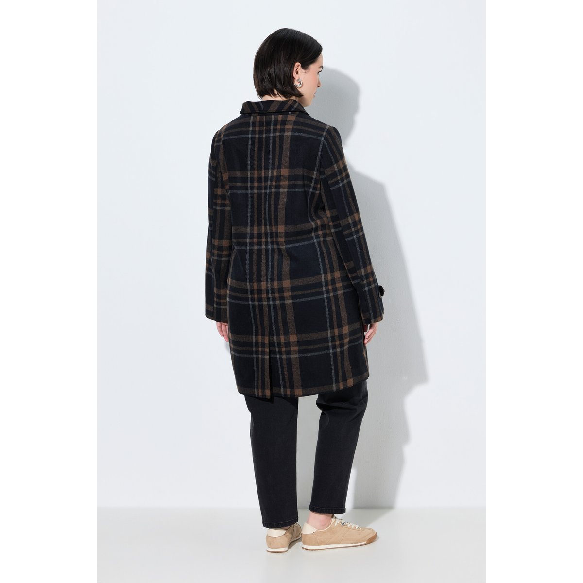 Manteau à carreaux, coupe évasée noir, ULLA POPKEN