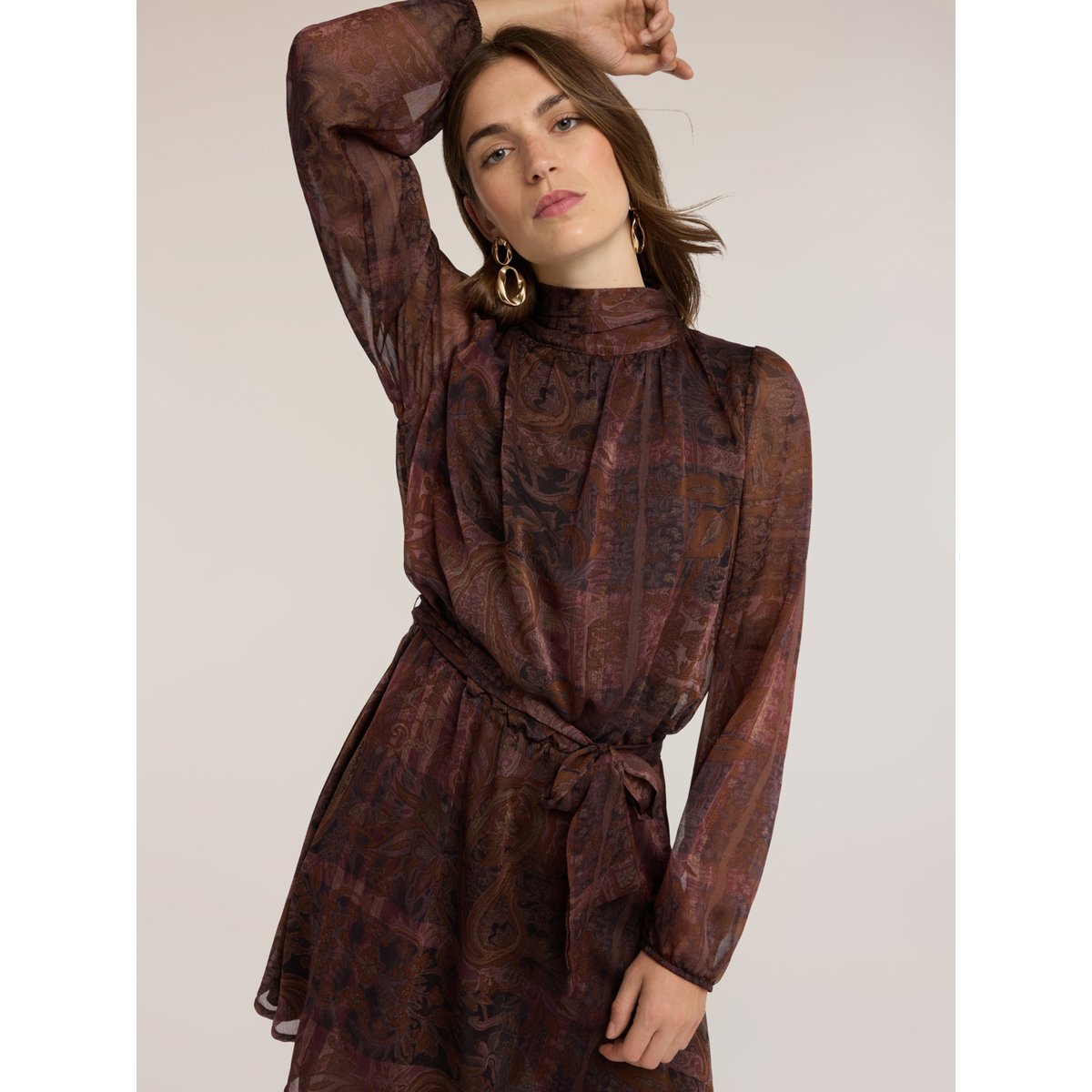 Robe courte imprimée marron, MOTIVI