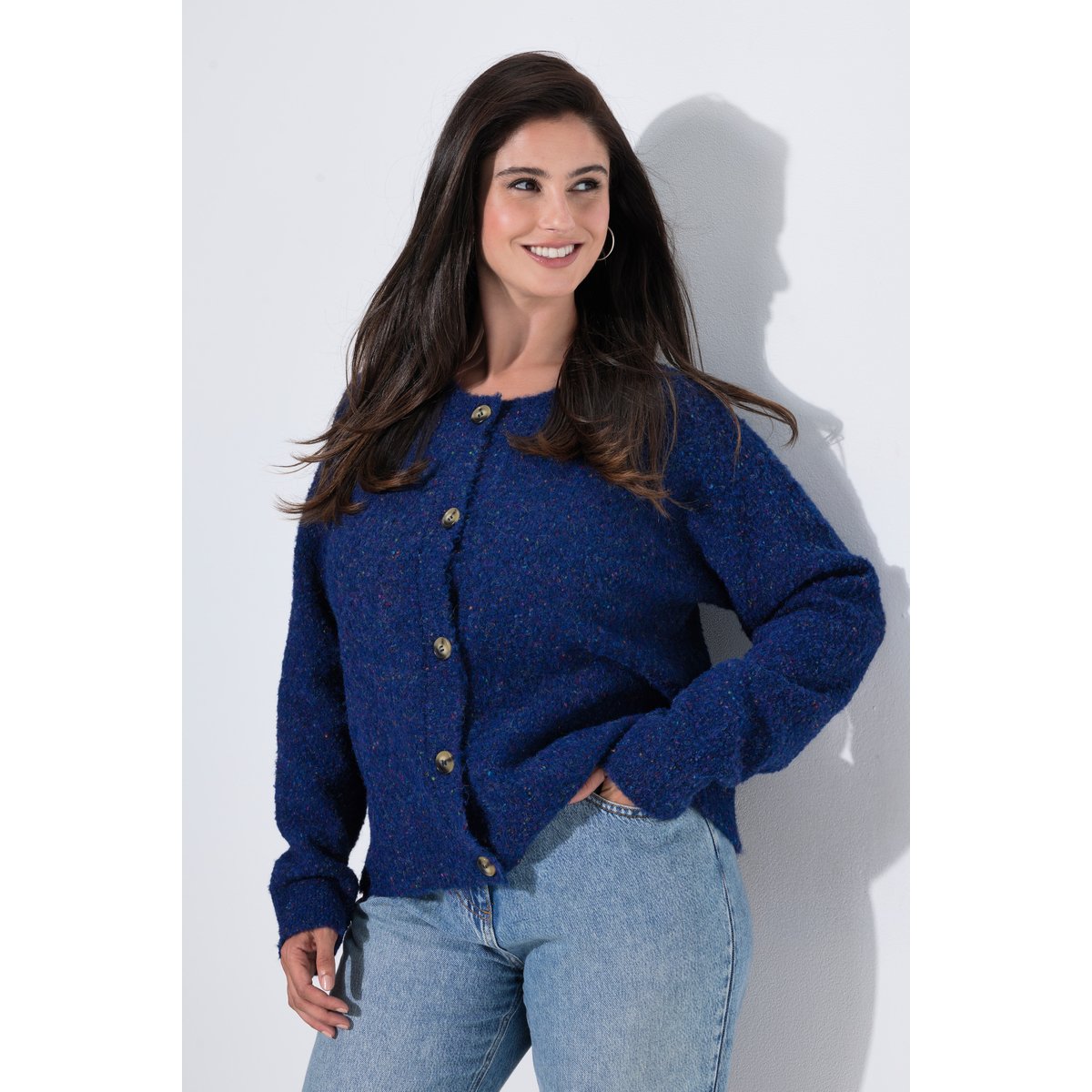Cardigan col rond et manches longues bleu cobalt, ULLA POPKEN