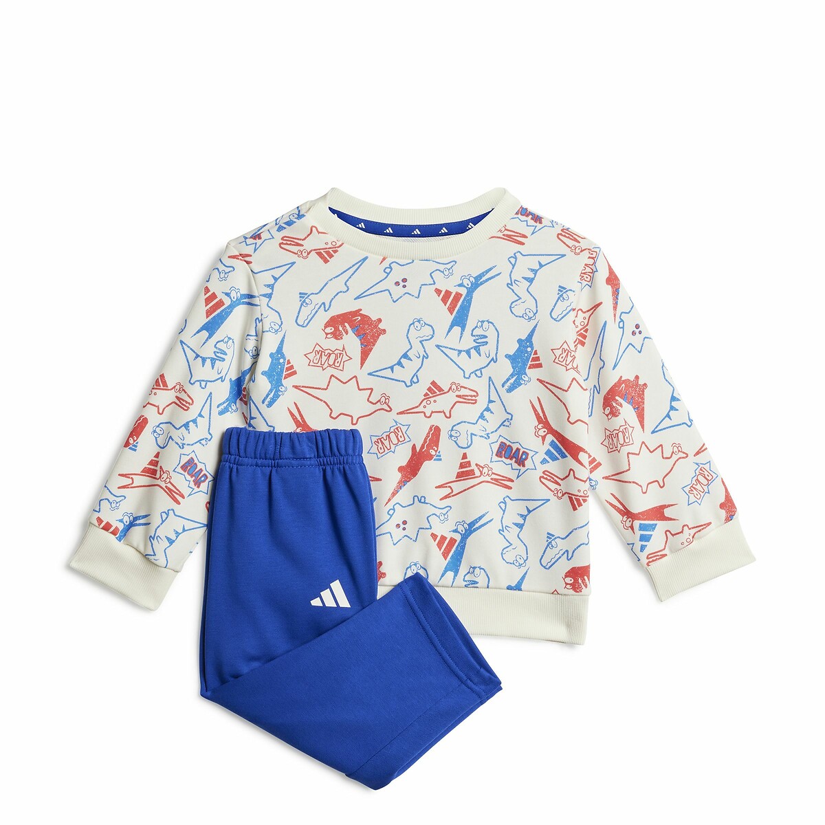 Baby's Unbrushed Fleece Tracksuit with Dinosaur Print ecru/blue, ADIDAS SPORTSWEAR