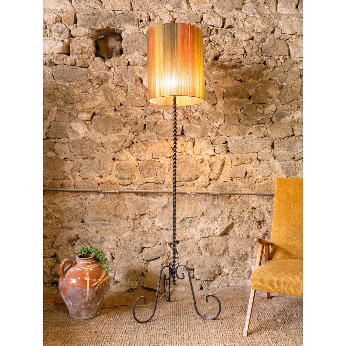 Lampadaire en fer et laine Julien N°406 - Bon état noir, DEBONGOUT