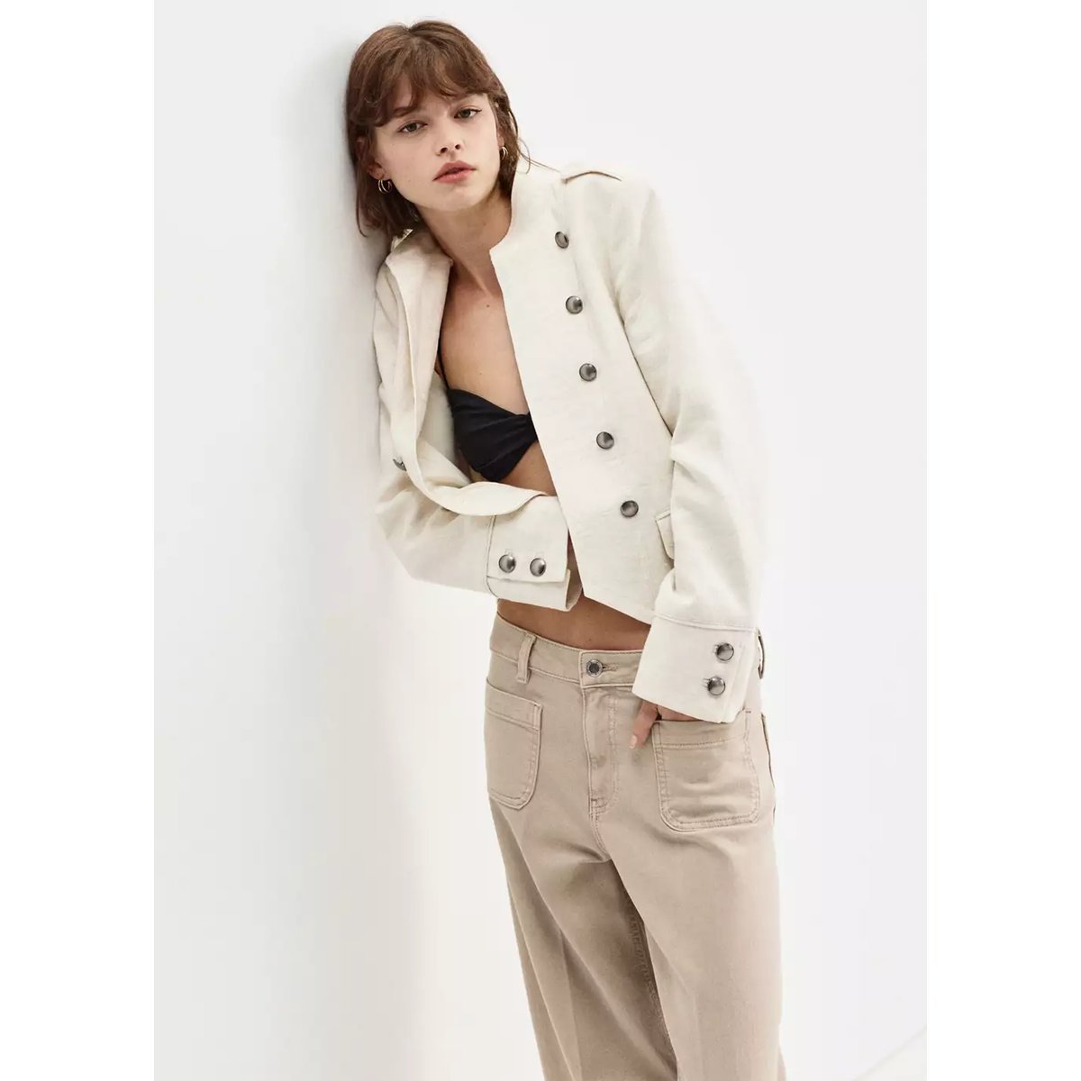 Jean wide leg poches pièce sable, MANGO
