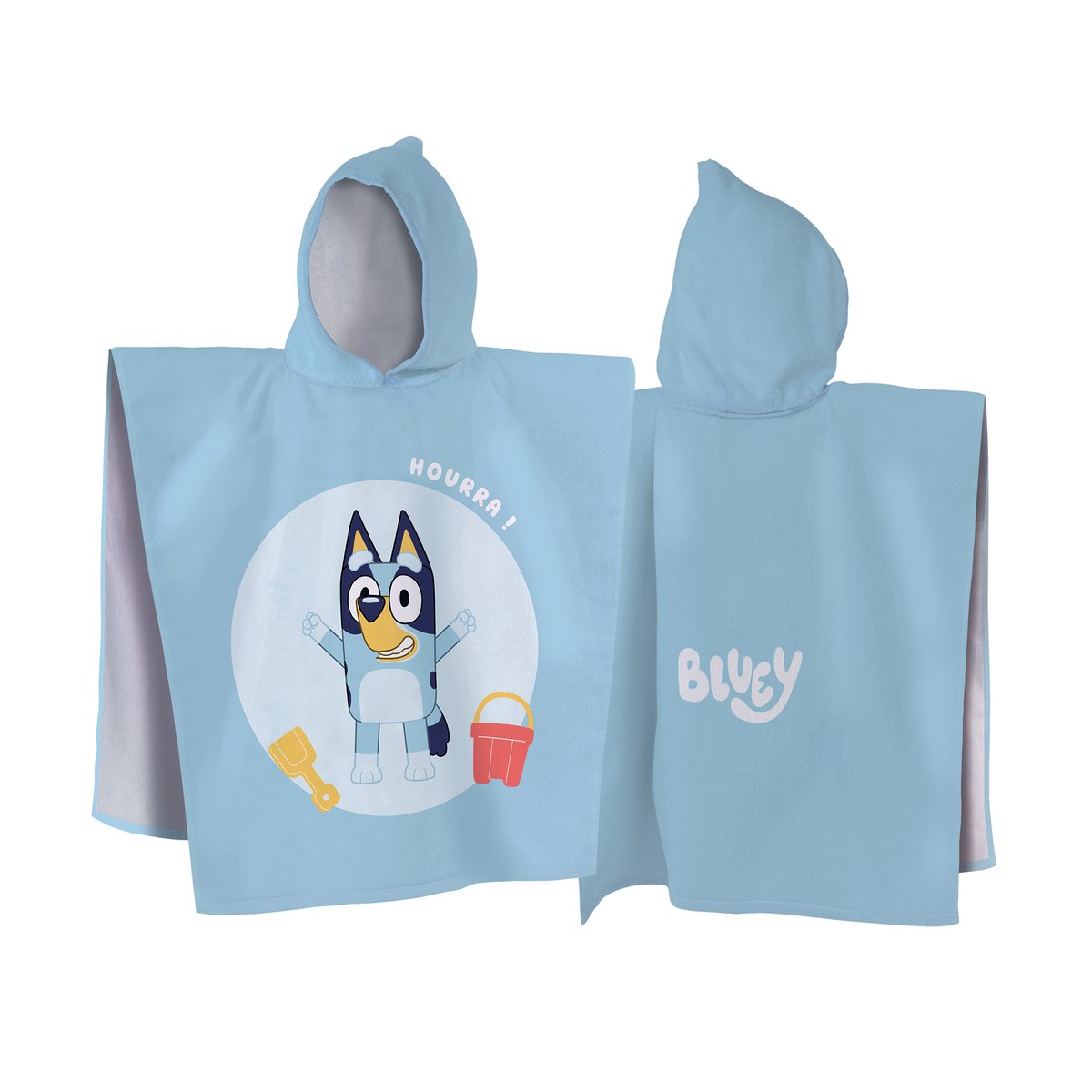 Cape de bain imprimée 100% coton, HOURRA bleu ciel, BLUEY