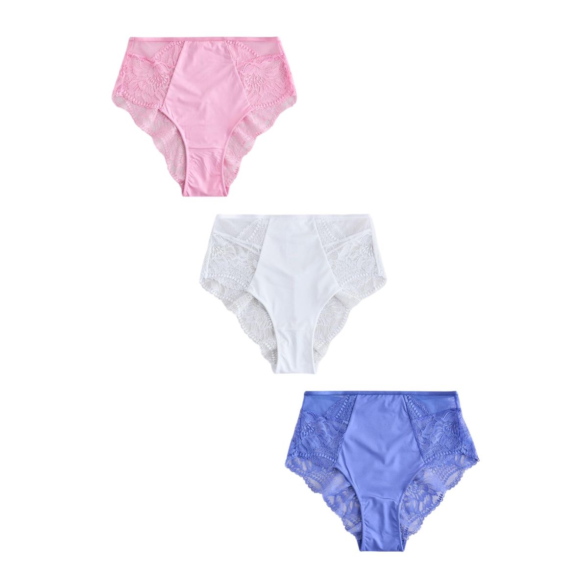 Culotte en dentelle, lot de 3 bleu/rose/blanc, NEXT