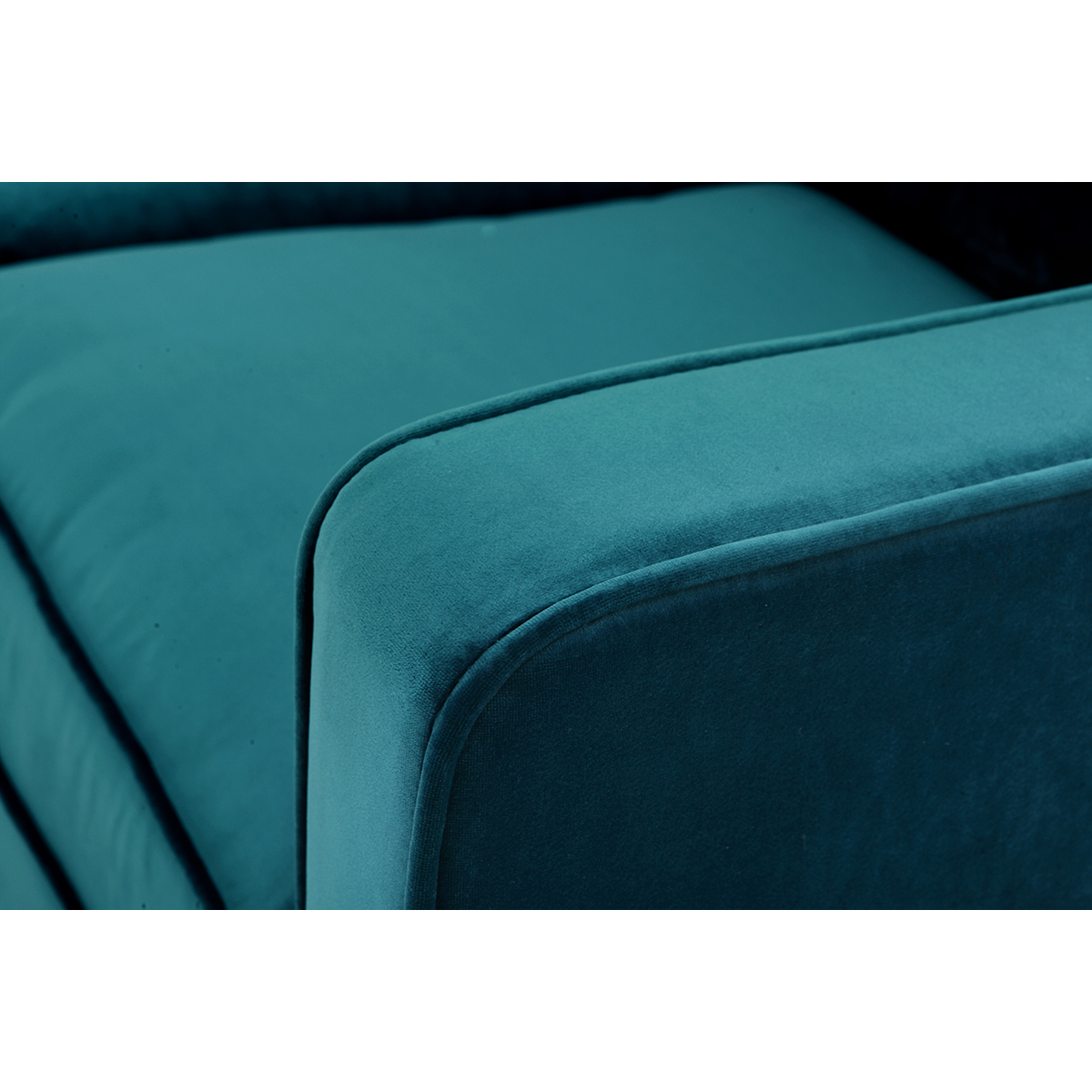 Canapé design 3 places en tissu velours bleu pétrole et bois noir BROOKLYN bleu canard, MILIBOO
