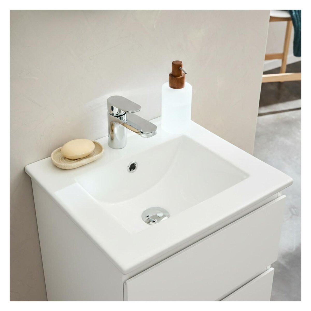 Meuble vasque 45cm et robinet chromé SORRENTO blanc satiné, MOB IN