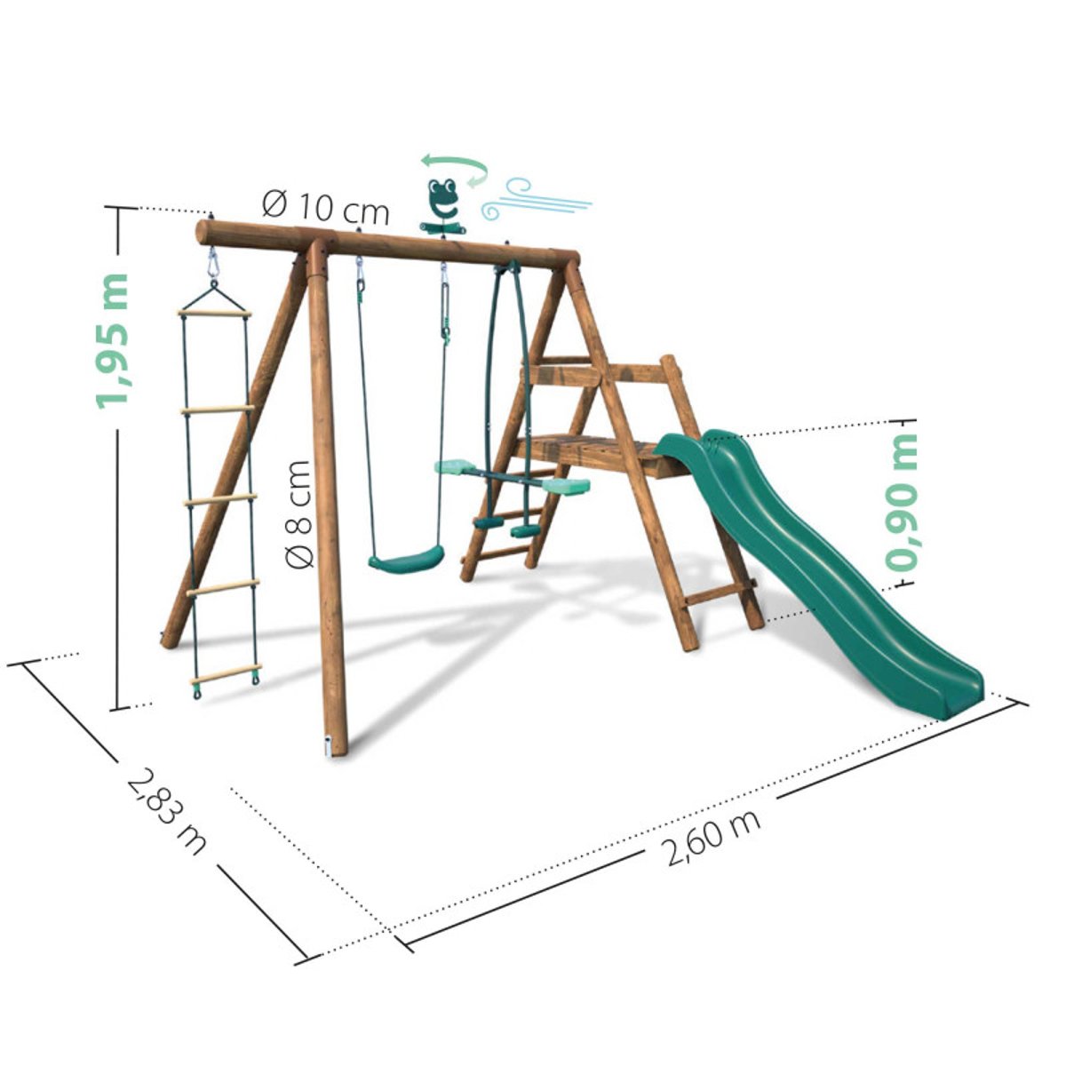 Portique en bois rond 3 agrès et toboggan MURIER marron, SOULET