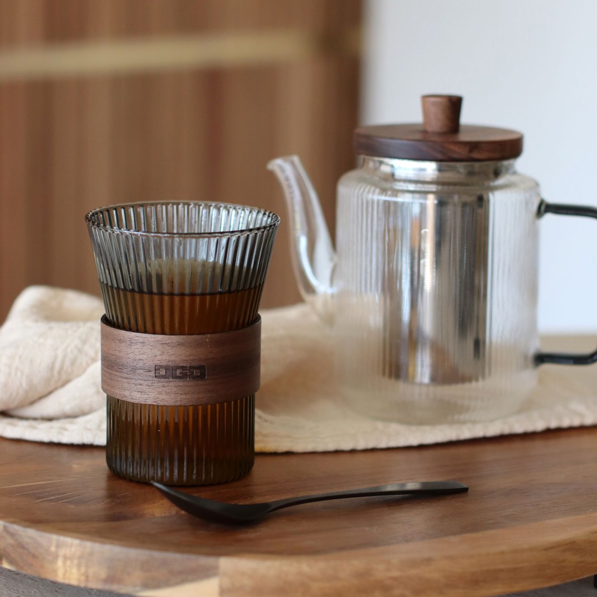 Lot de 2 tasses en verre 325ml, KARL marron, OGO LIVING