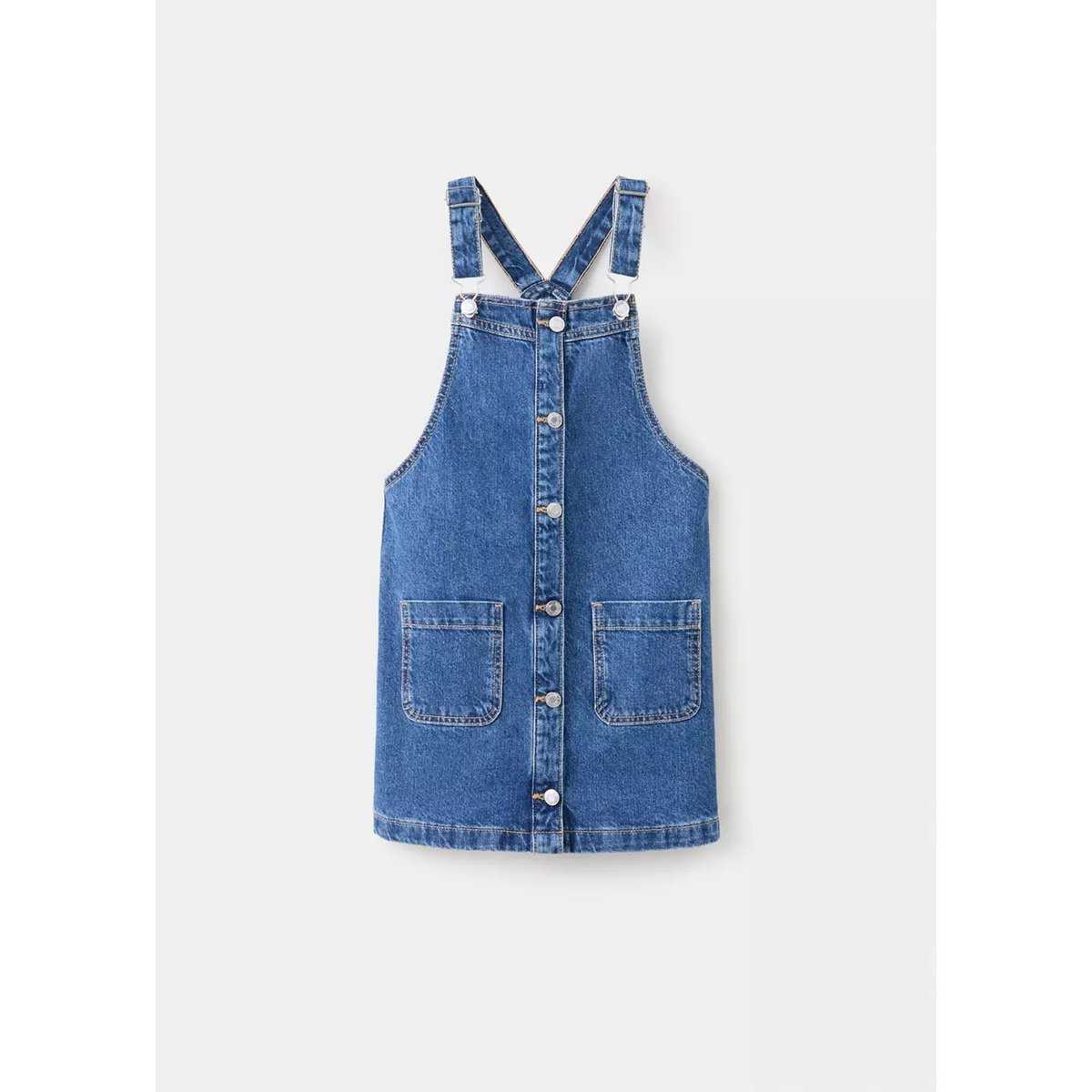 Robe chasuble denim poches bleu foncé, MANGO KIDS