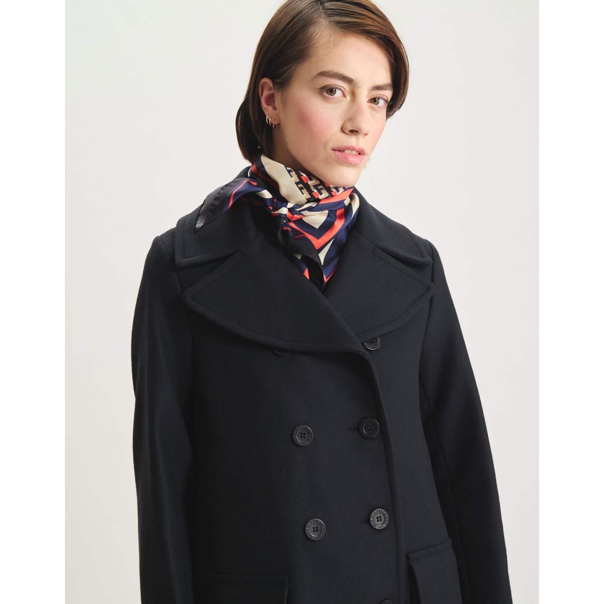 Caban S?�raphine lainage bleu fonc?� ?� chevrons bleu marine, INES DE LA FRESSANGE PARIS