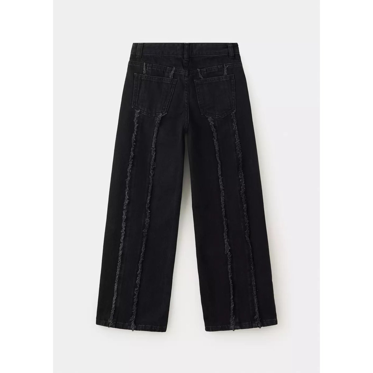 Jean wide leg à franges black denim, MANGO KIDS