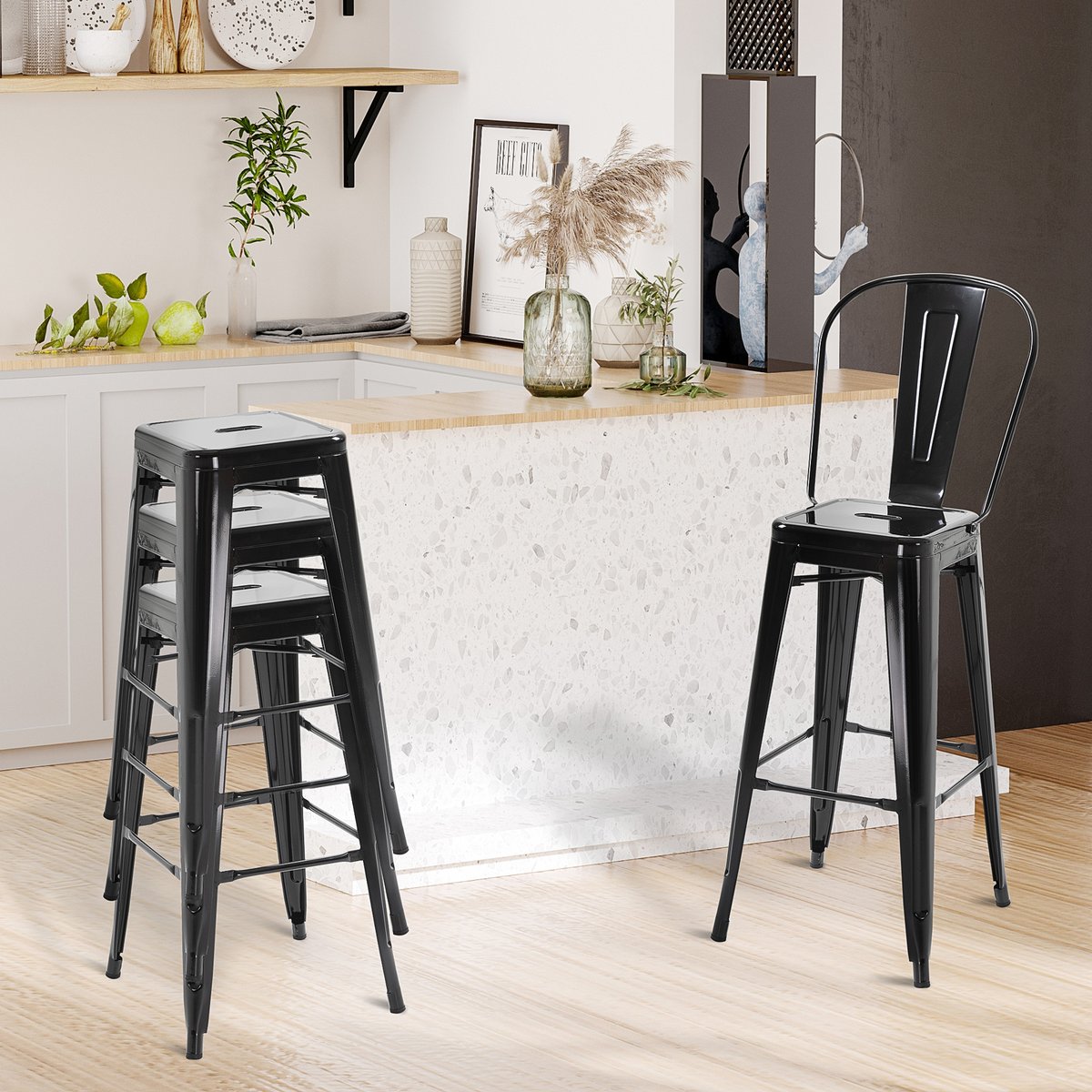 Tabouret de bar Métal Noir noir, HOMCOM