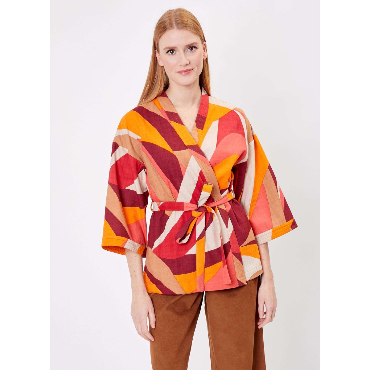 Kimono Court Imprimé KIMCO beige liège, LA FIANCÉE