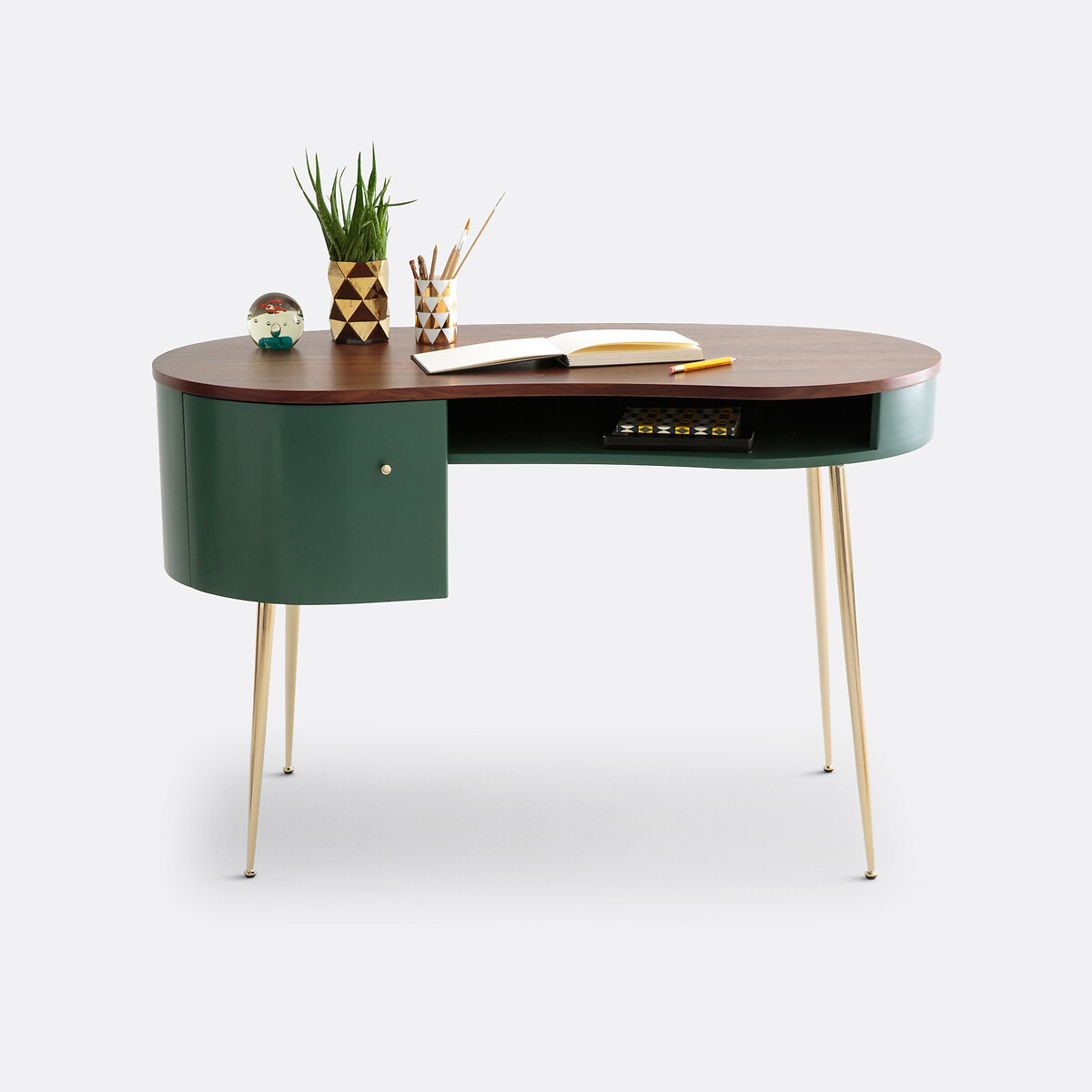 Bureau vintage plaqué noyer, Topim vert/noyer, LA REDOUTE INTERIEURS
