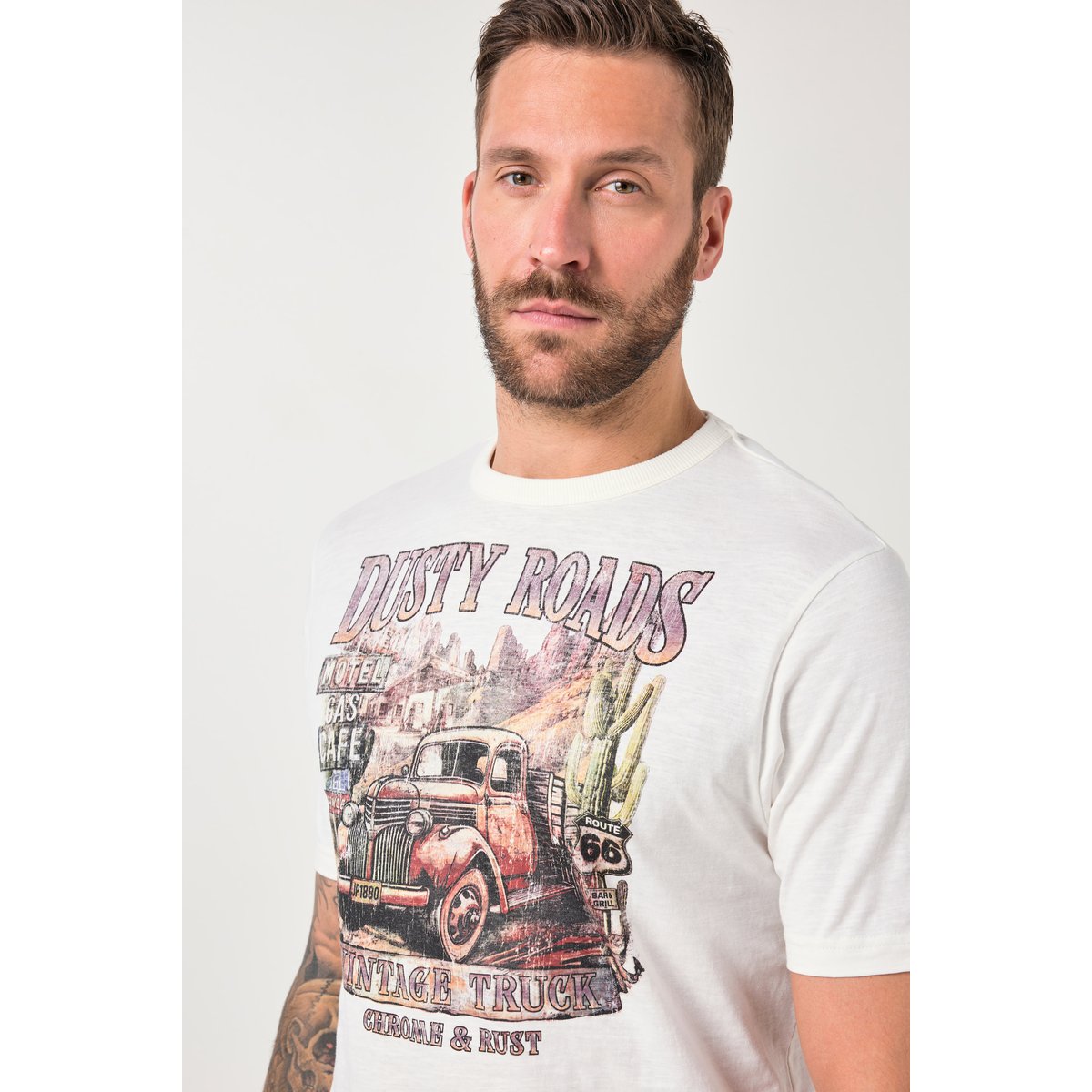 T-shirt, imprimé et manches courtes blanc cassé, JP1880