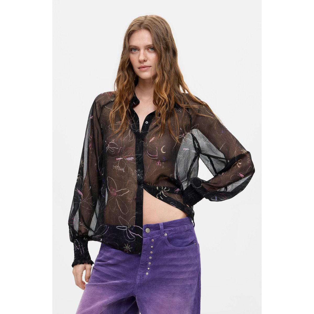 Pantalon en microvelours à jambe large rouge, DESIGUAL