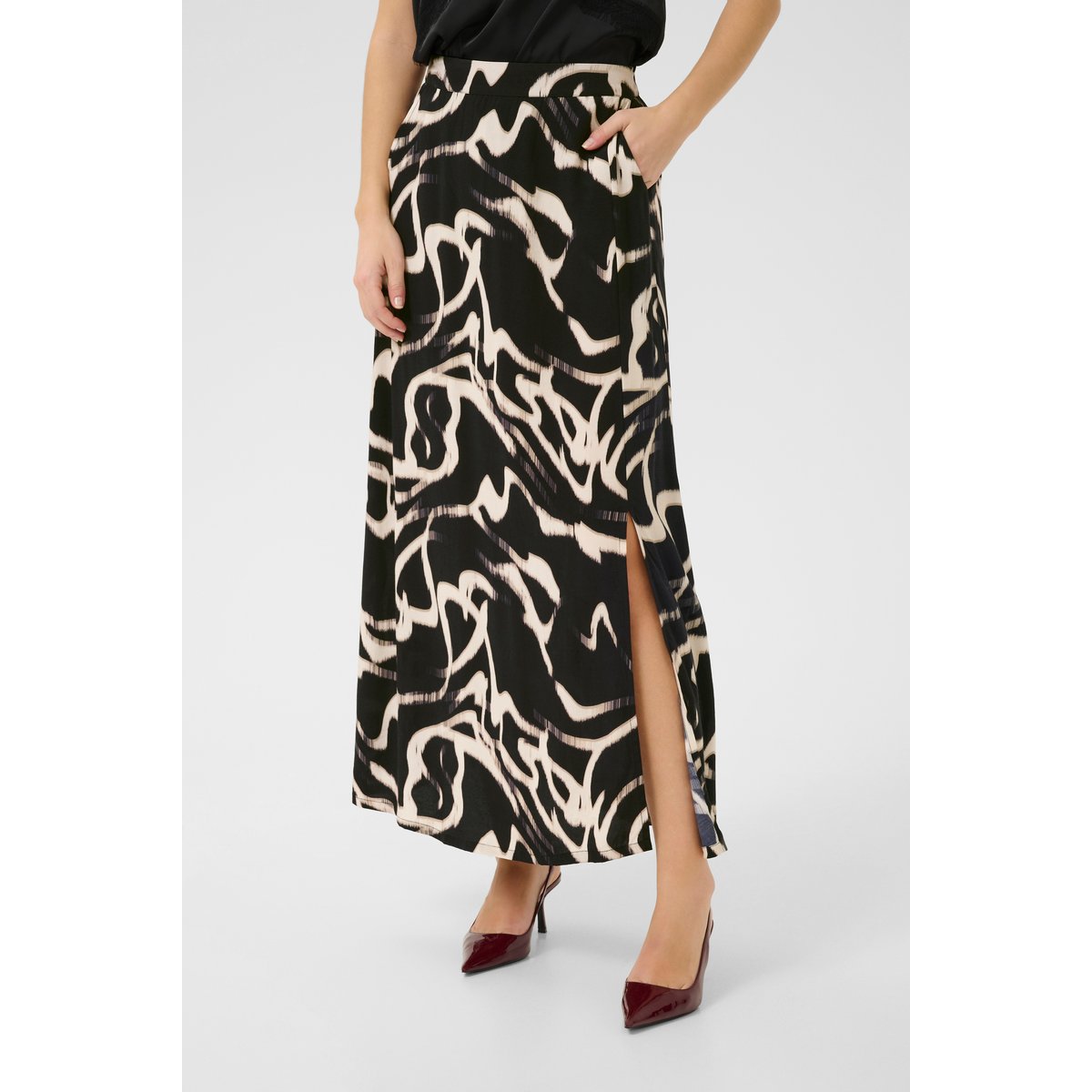 Jupe - tissage léger noir/beige nature organic lines, KAFFE