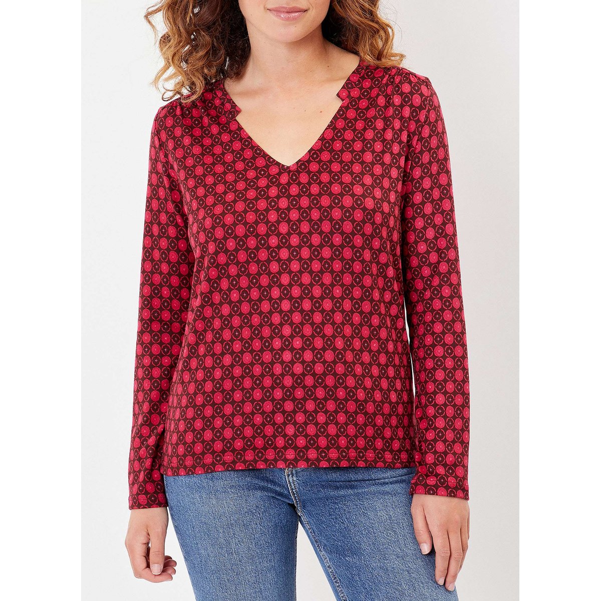 T-shirt col V imprimé ORVAR marron chocolat, LA FIANCÉE
