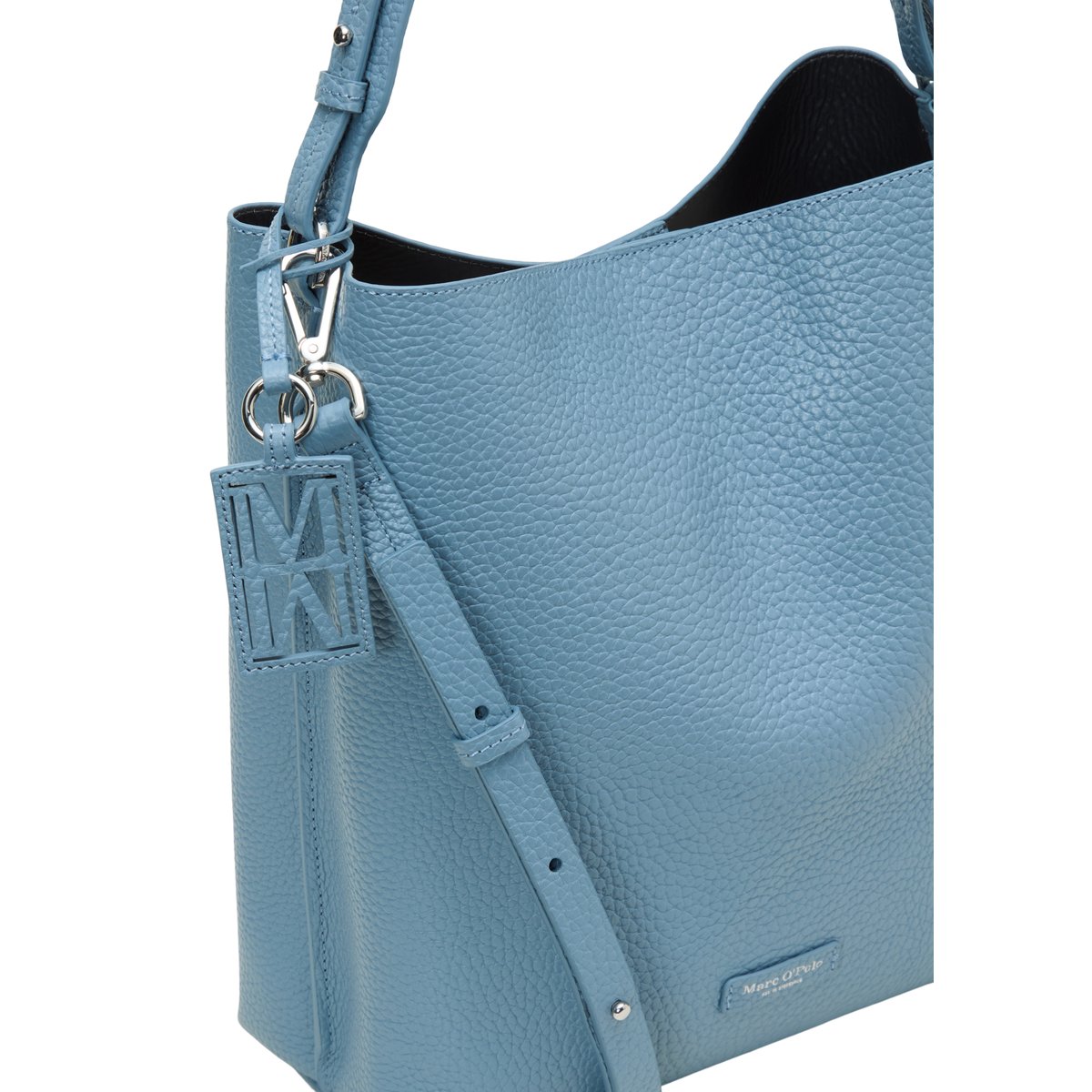 Sac Hobo modèle Brinja, taille moyenne en cuir de vachette grainé bleu, MARC O'POLO