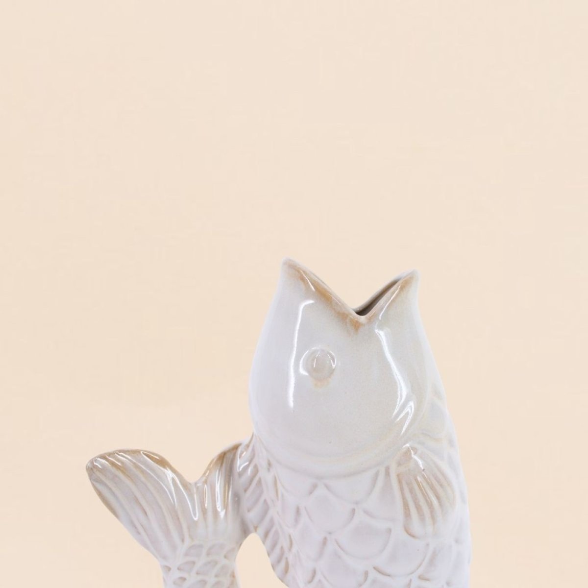 Vase poisson émaillé, H23cm blanc, ORNAMI