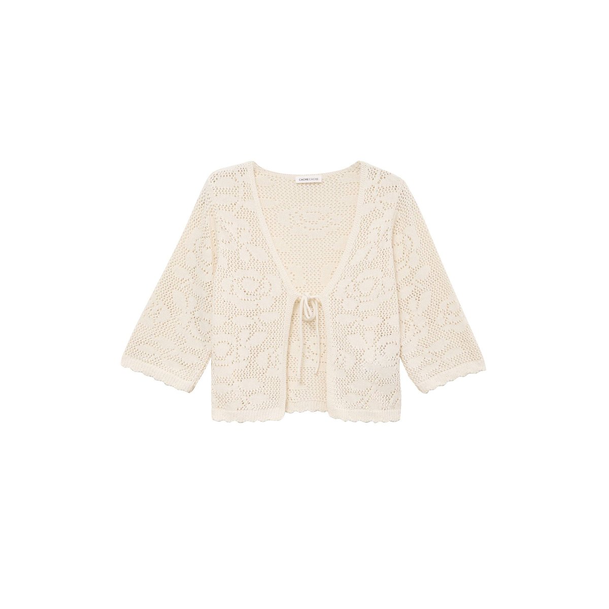 Gilet col v manches 3/4 aspect dentelle ecru, CACHE CACHE