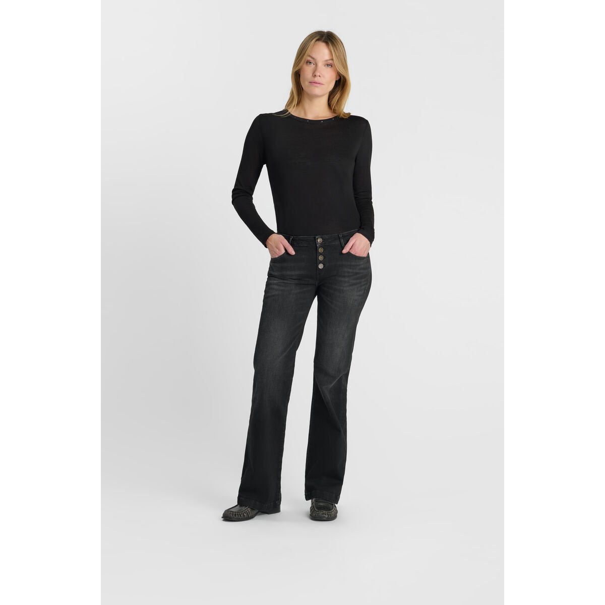 Jeans flare , longueur 34 black / black, LE TEMPS DES CERISES