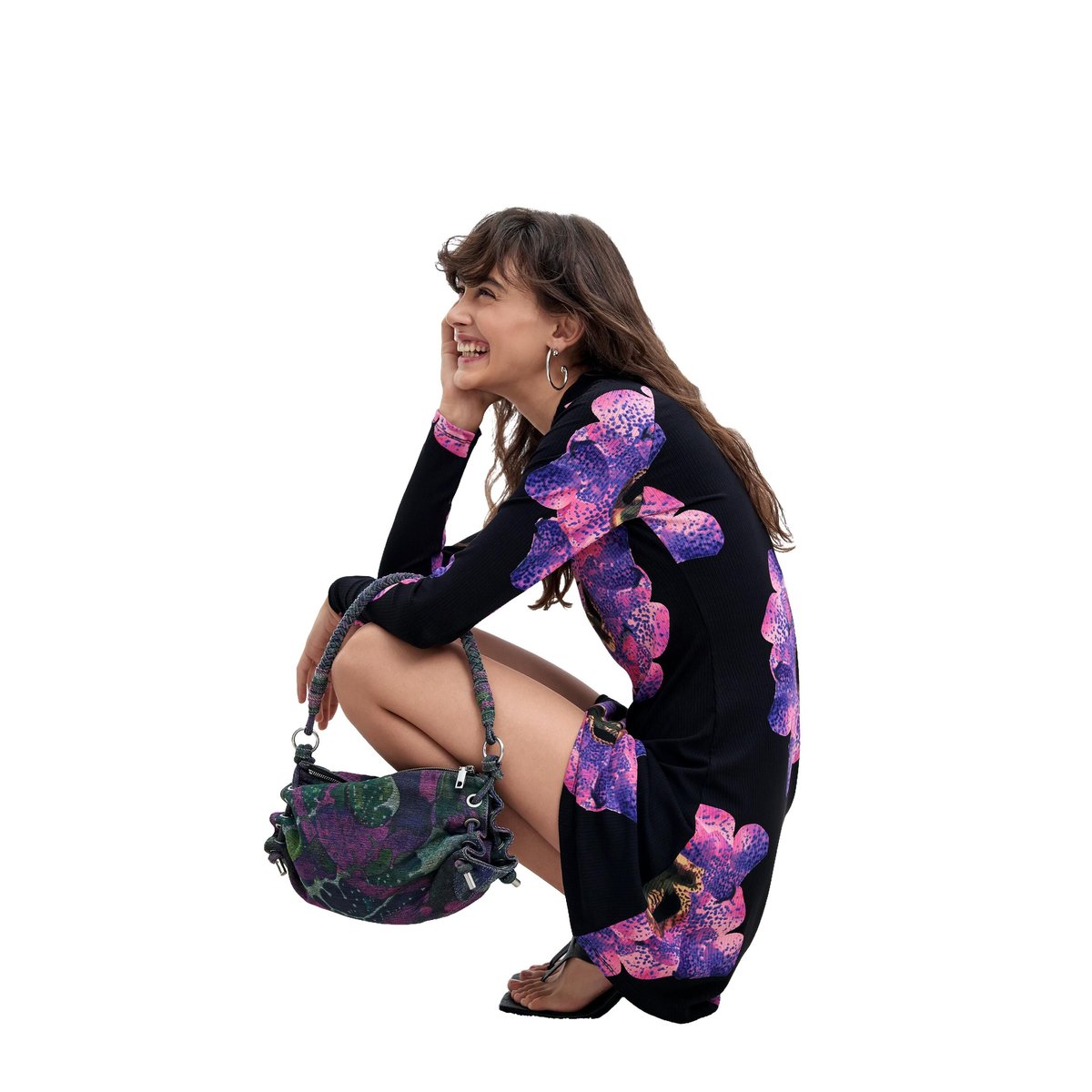 Robe longue à fleurs M. C. Lacroix noir, DESIGUAL