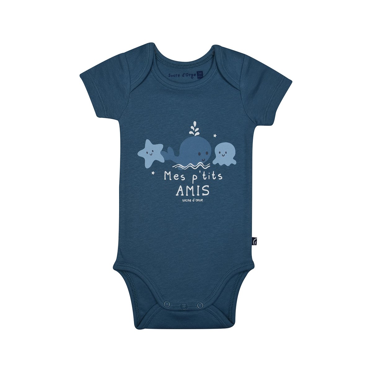 Lot de 3 bodies lirone manches courtes bebe bleu, SUCRE D'ORGE