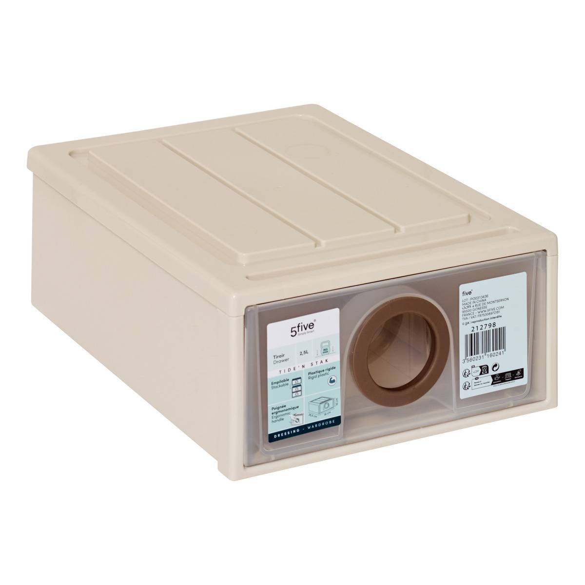 Tiroir de rangement empilable 2,5L TIDE'N STAK blanc, 5FIVE SIMPLY SMART