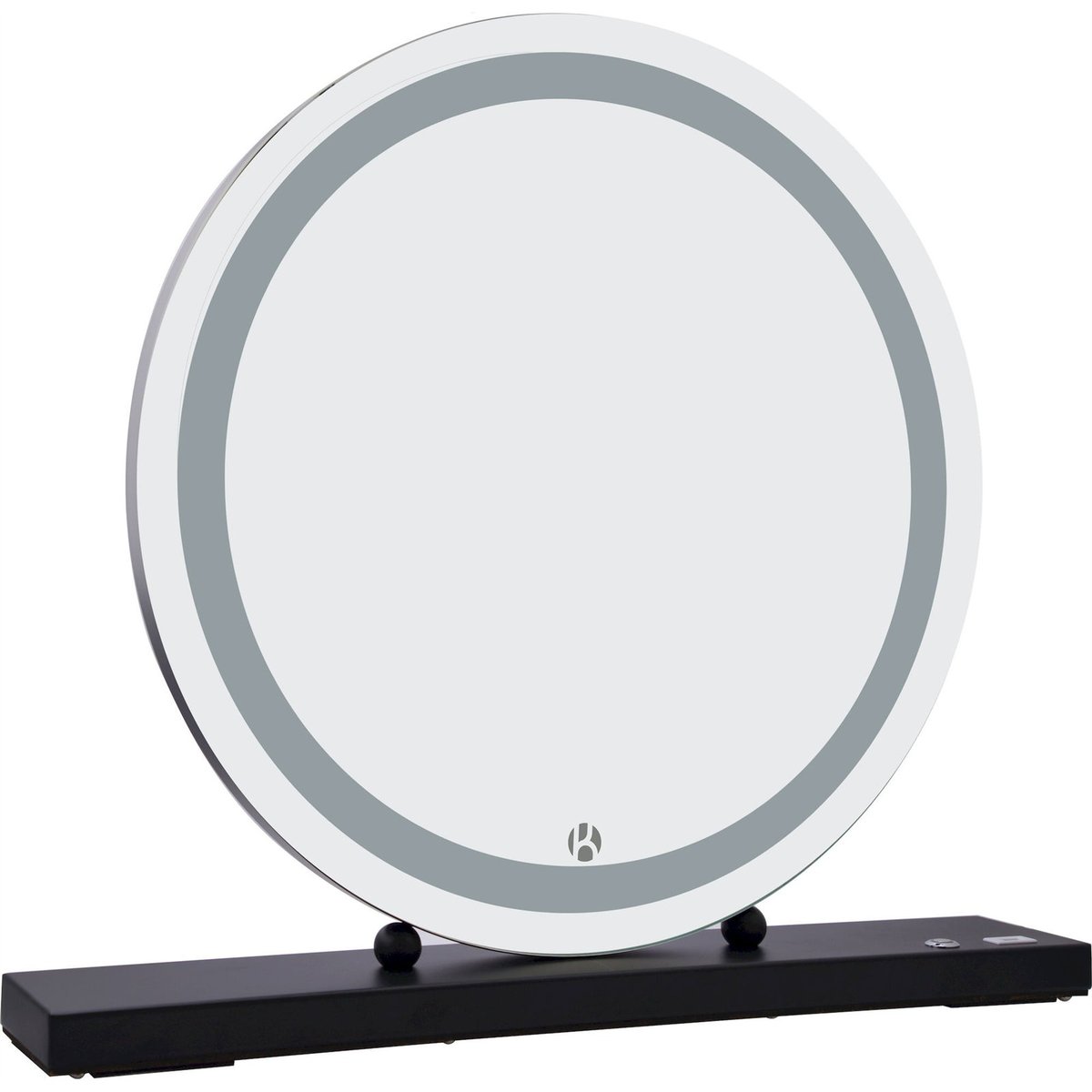Miroir maquillage en verre rond à LED USB noir mat avec liseré gris, ARTE ESPINA
