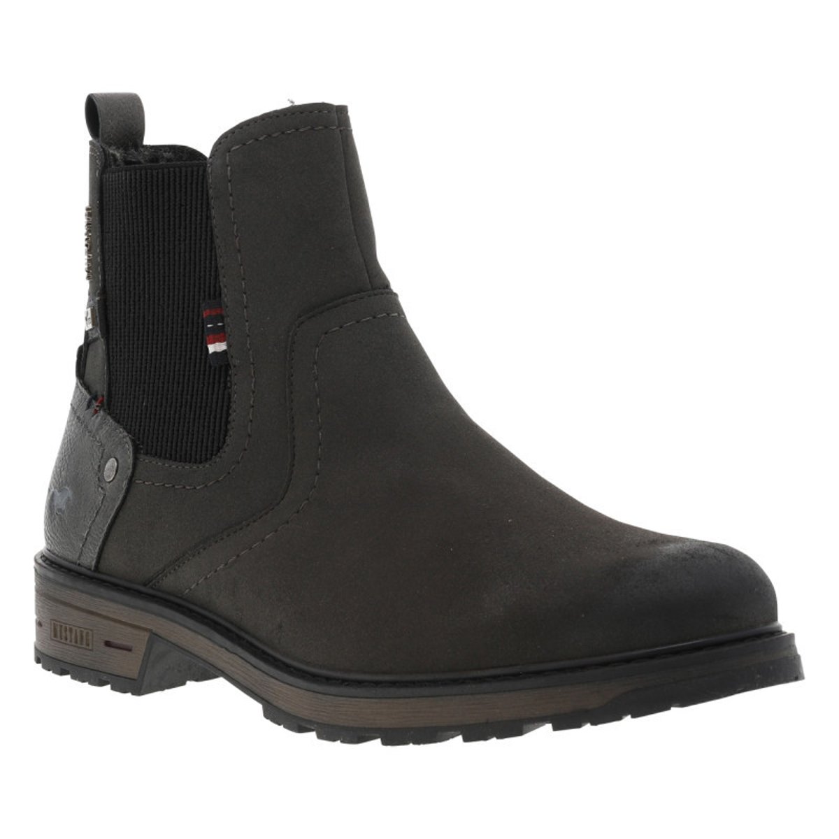 Boots chocolat à talon décroché bas avec un zip et un soufflet élastiqué charbon, MUSTANG