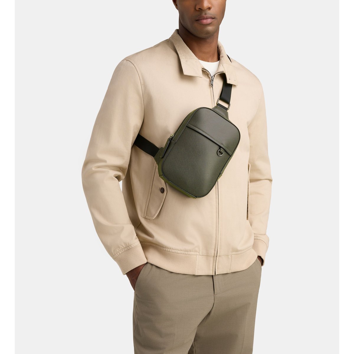 Sacoche crossbody victor effet saffiano gris, GALERIES LAFAYETTE