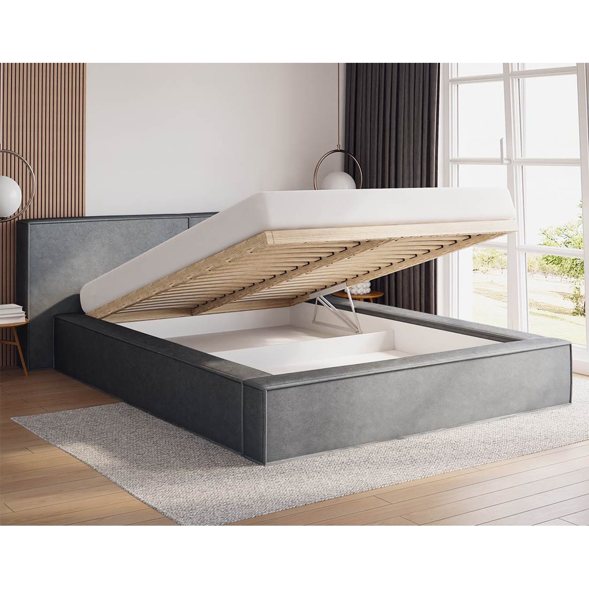 Lit coffre - EROS gris, BEST MOBILIER