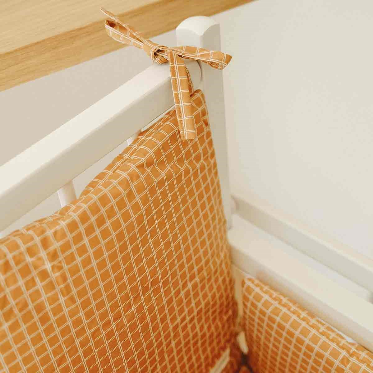 coussin chaise haute en coton enduit CARREAU CAMEL marron caramel, COCOEKO