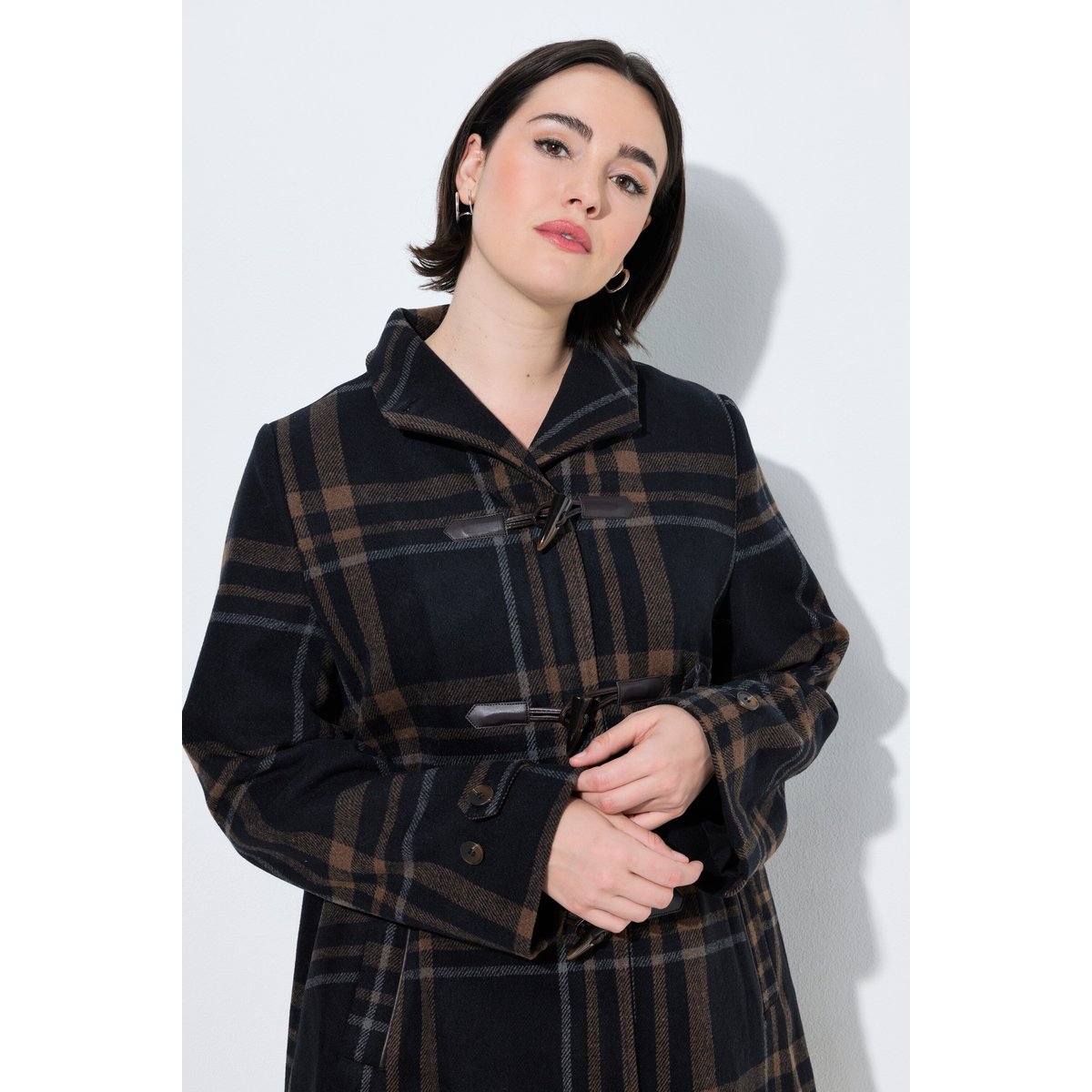 Manteau à carreaux, coupe évasée noir, ULLA POPKEN