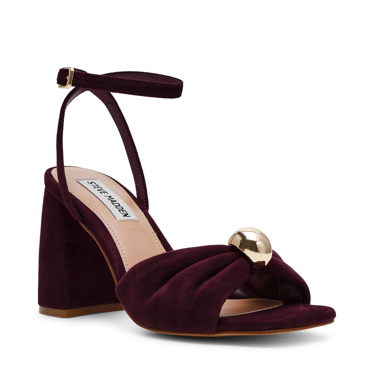Meladi Block Heel Suede Sandals burgundy, STEVE MADDEN