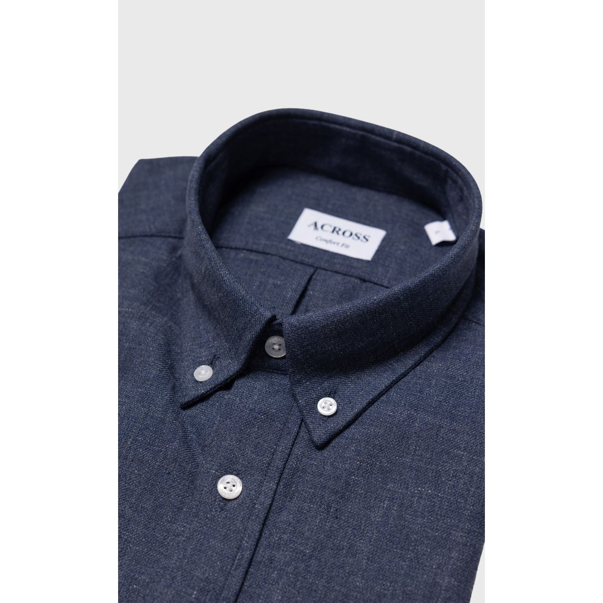 Chemise Confort fit unie en flanelle bleu marine, ACROSS