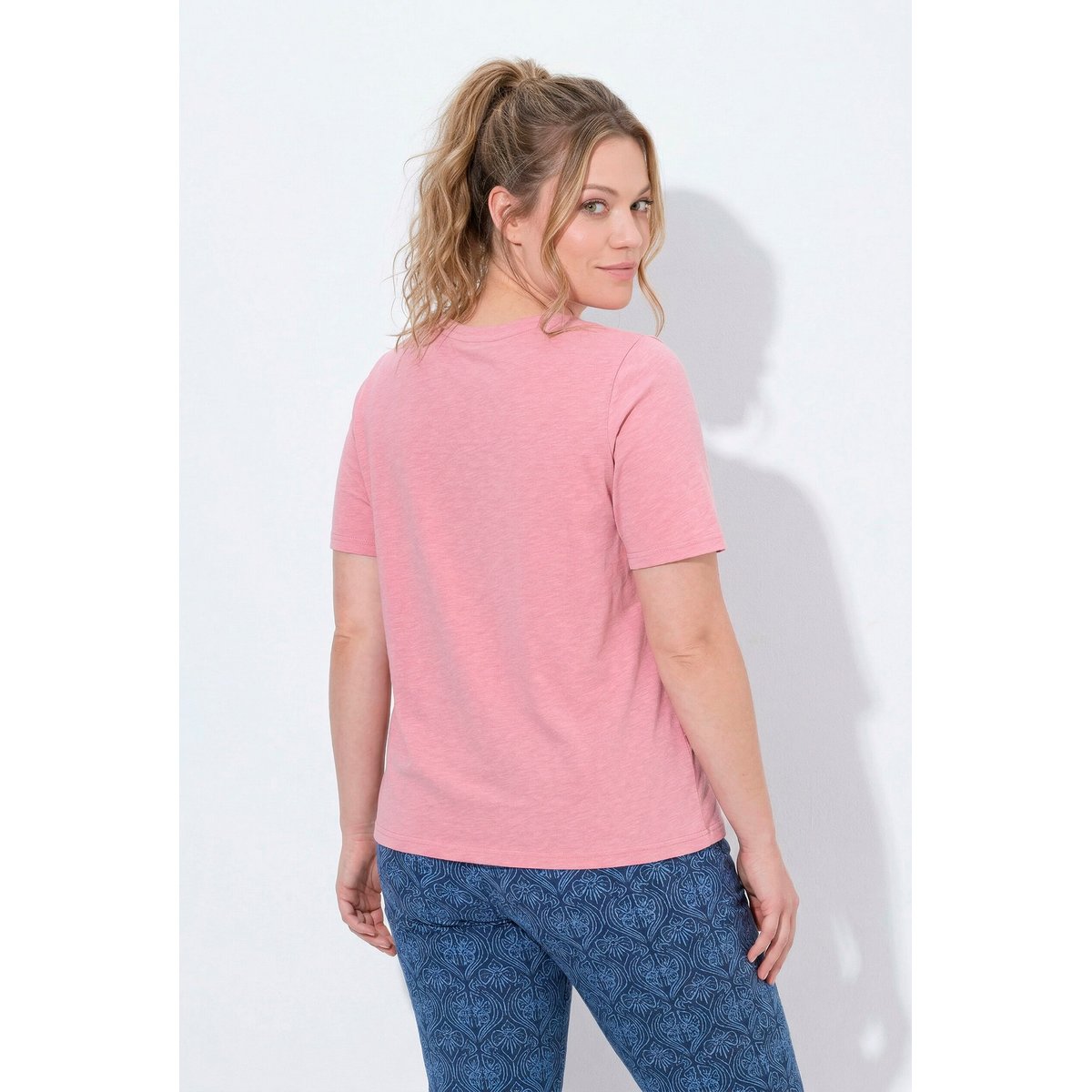 T-shirt en coton bio avec broderies quartz rose, ULLA POPKEN