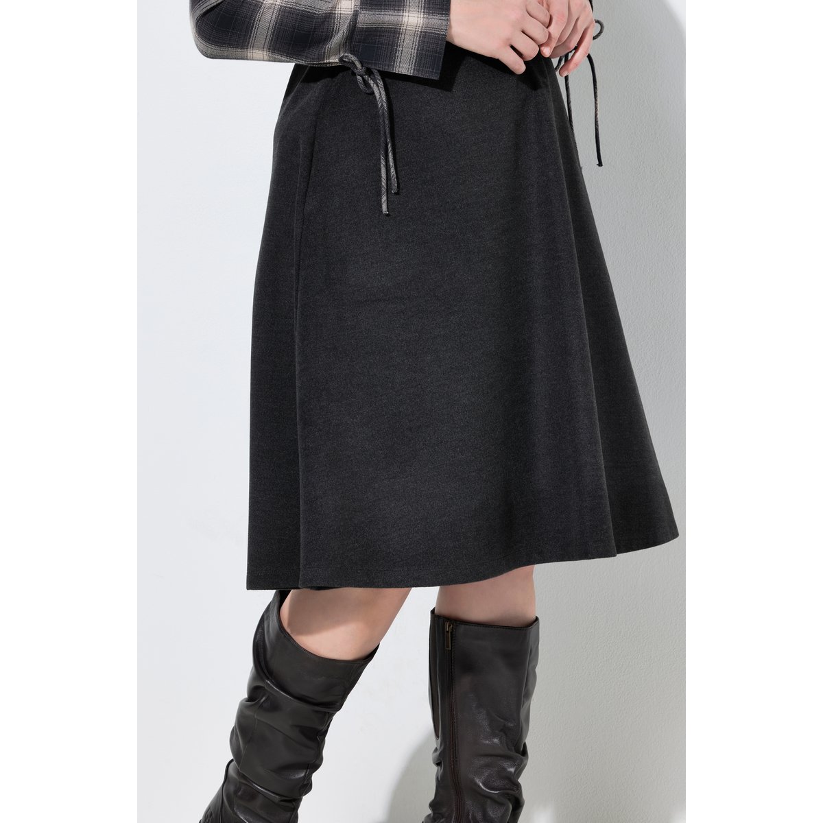 Jupe midi en laine mélangée gris noir, ULLA POPKEN