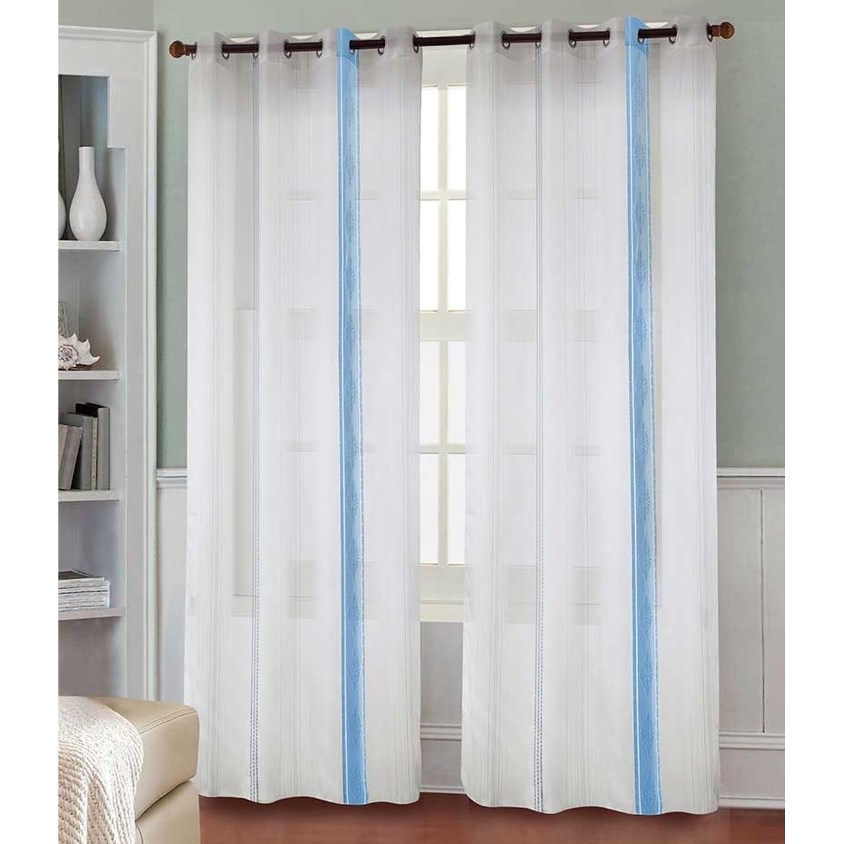 Paire de Voilages à Rayures Brillantes bleu, HOME MAISON