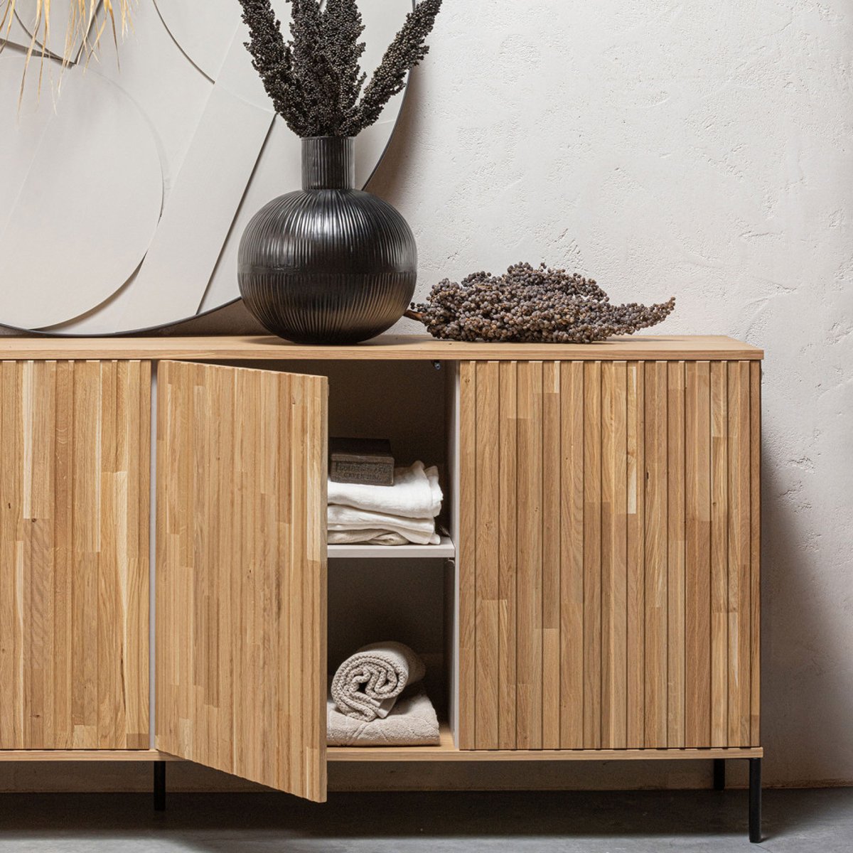 Buffet en bois de frêne - GRAVURE bois clair, WOOOD