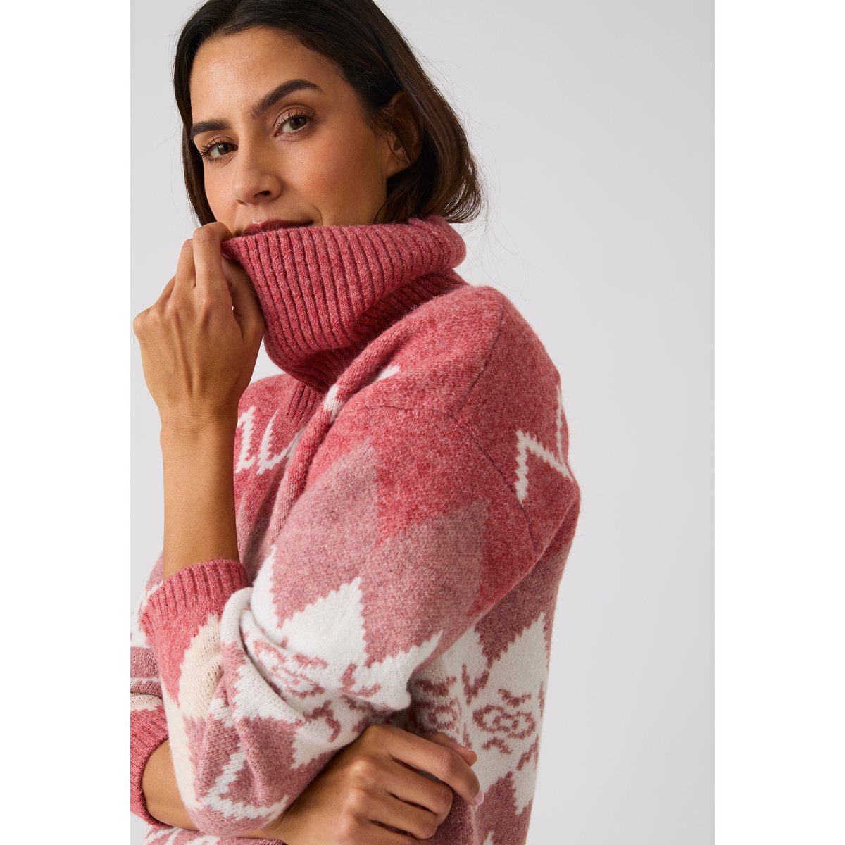 Pull jacquard col roulé Thermolactyl rose jacquard, DAMART