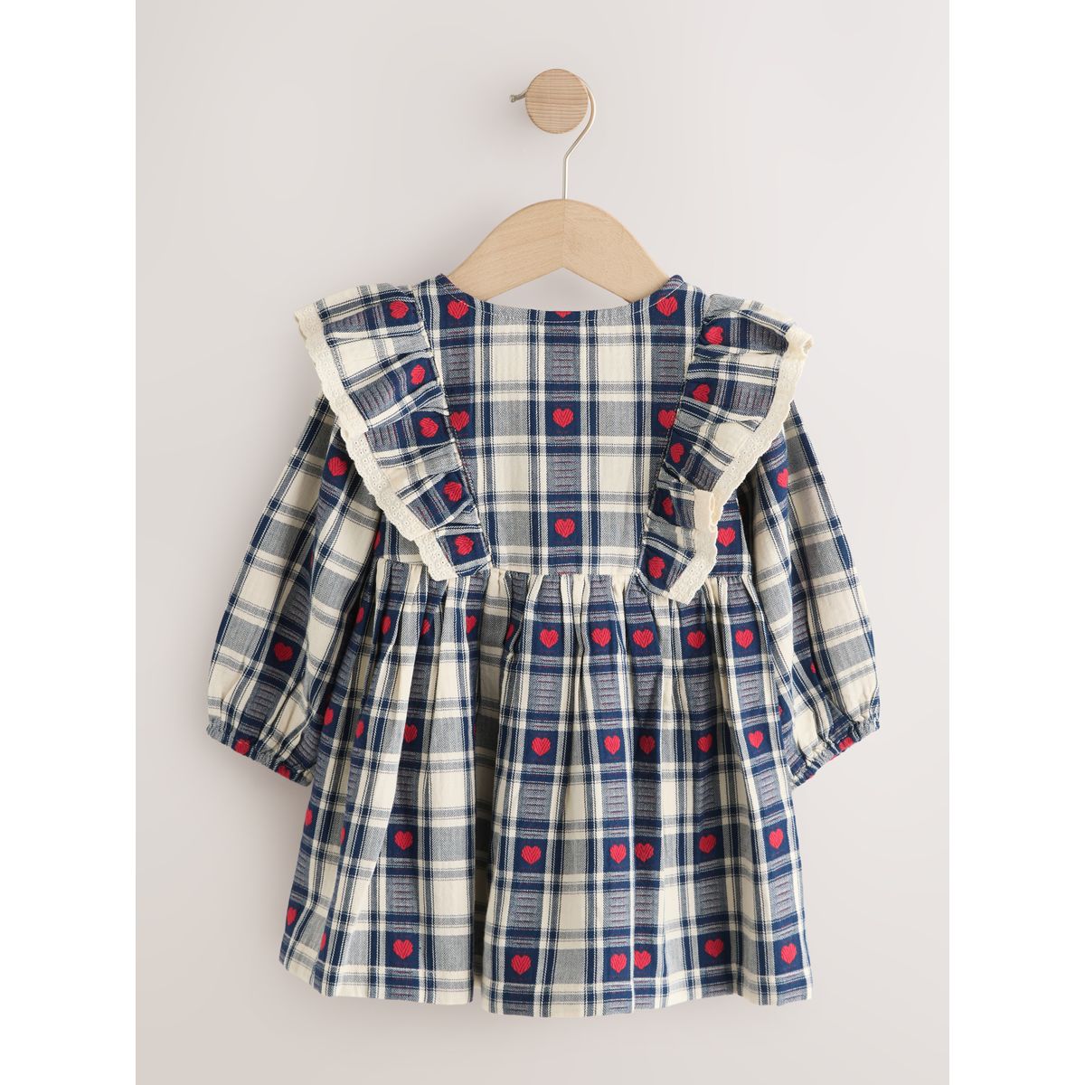 Robe à manches longues et col volants motif cœur bleu marine, NEXT