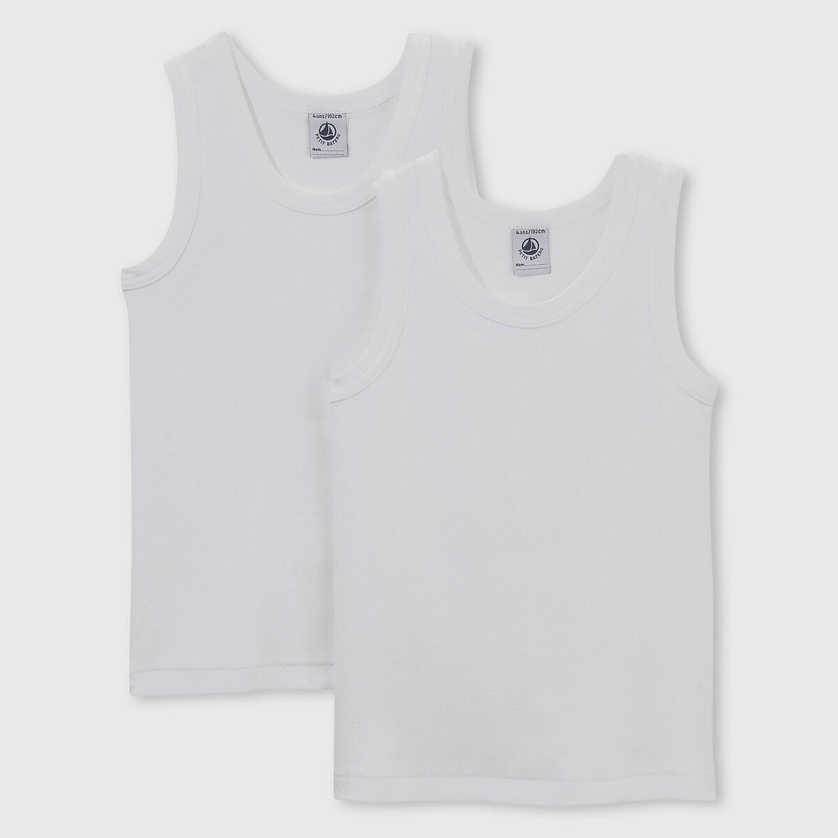 Lote de 2 camisolas de cavas, em algodão branco, PETIT BATEAU
