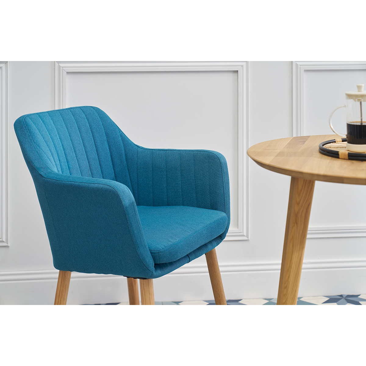 Chaise scandinave en tissu et bois ALEYNA bleu canard, MILIBOO