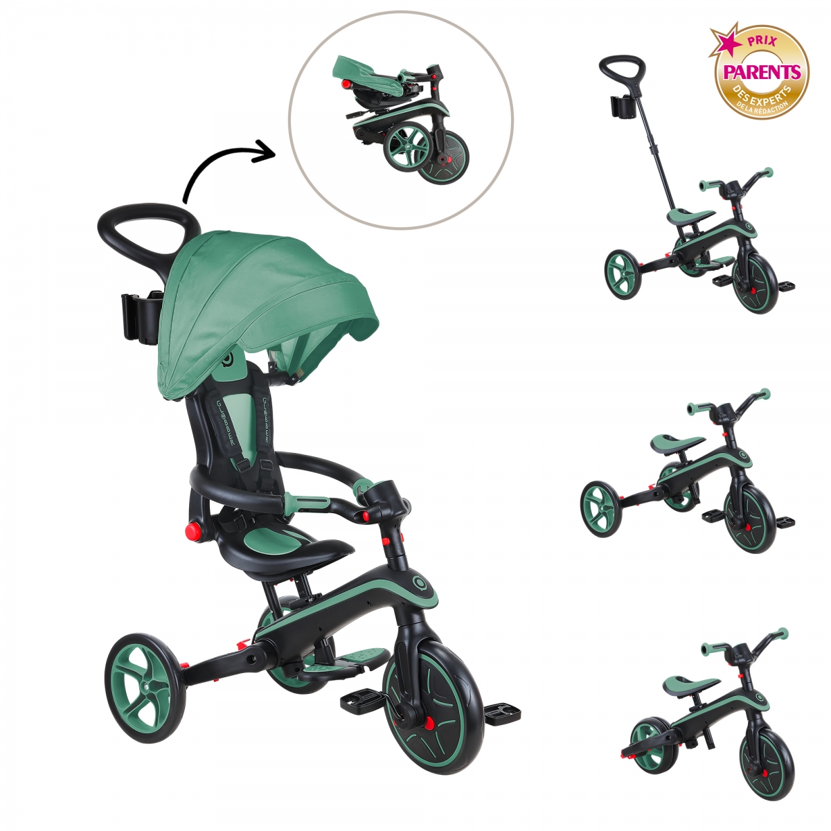 Tricycle EXPLORER 4-en-1 Évolutif et Pliable vert olive, GLOBBER