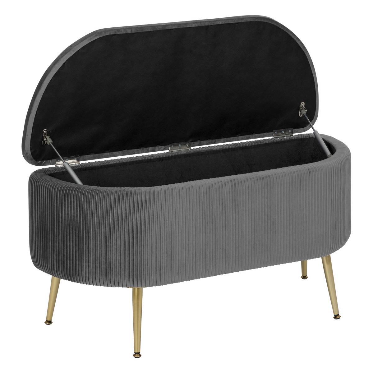 Banc coffre de rangement en velours SOLARO gris, ATMOSPHERA