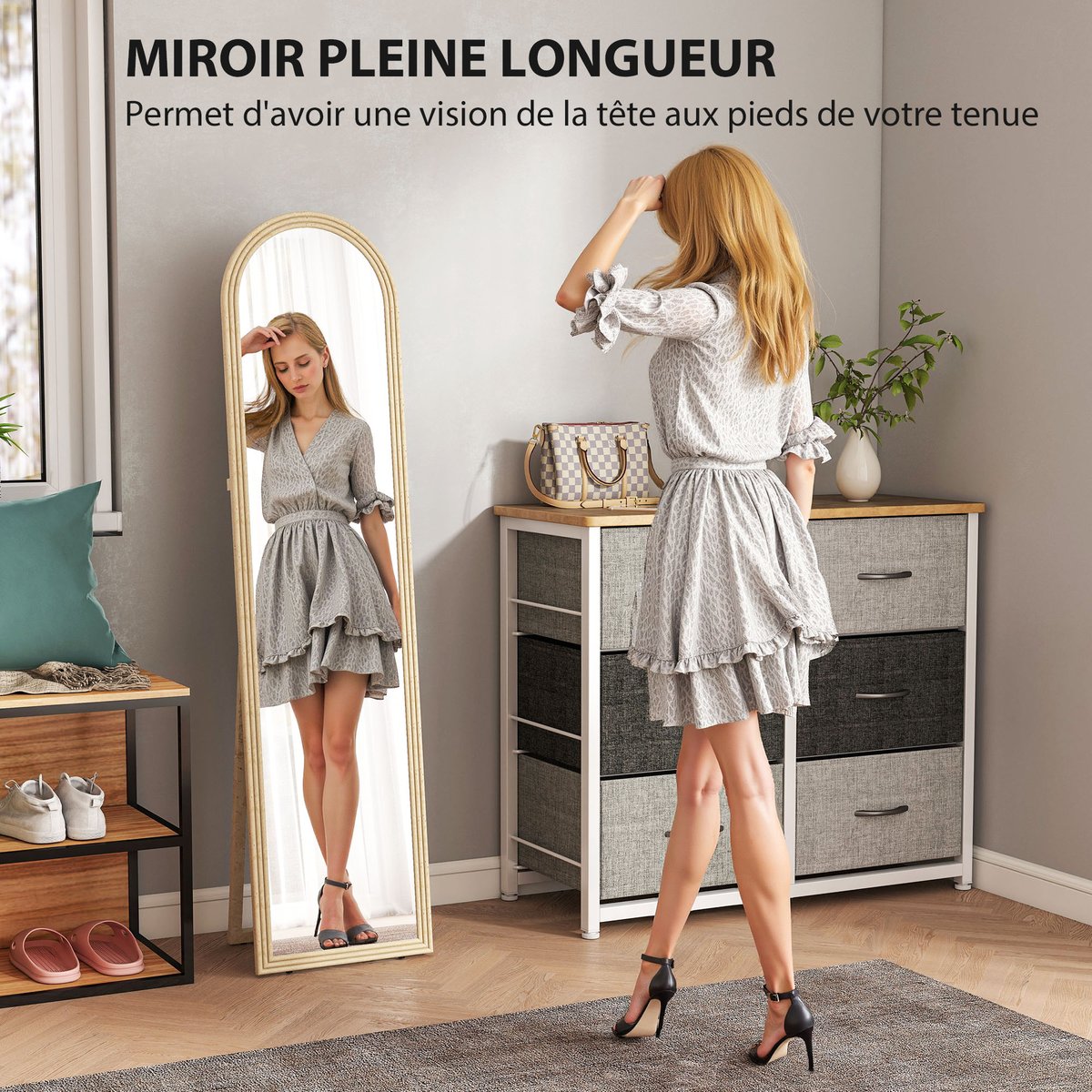 Miroir en pied PS Beige beige, HOMCOM