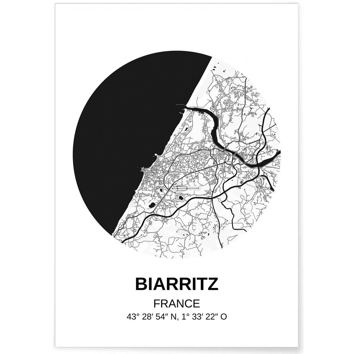 Affiche Carte Biarritz blanc, L'AFFICHERIE