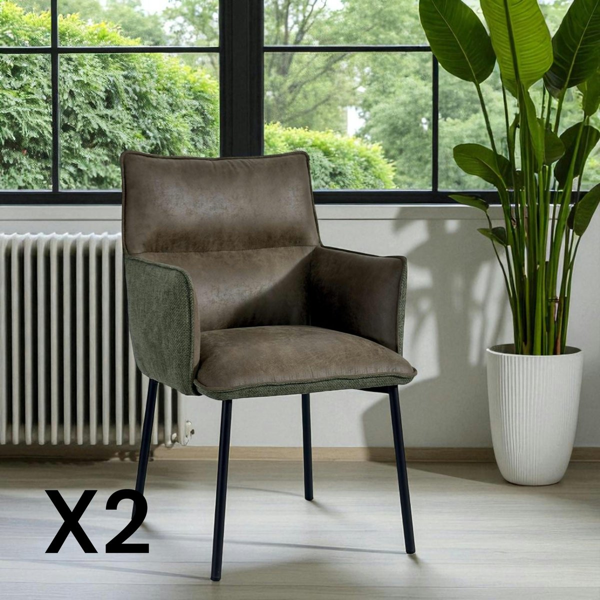 Chaise de table avec accoudoirs (lot de 2) KERALA vert, PIER IMPORT